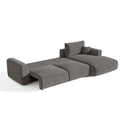 Premium Interiors - Rechthoekige hoekbank met slaapfunctie en opbergruimte COMO - bouclé-stof grafietgrijs 297cm