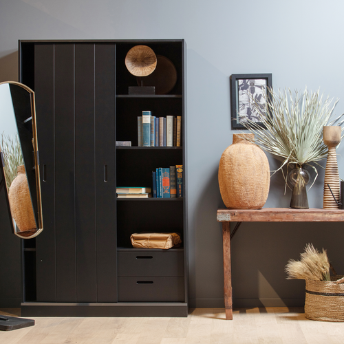 WOOOD schuifdeurkast Move - Grenen - Mat Zwart - 200x120x42 - vtwonen shop
