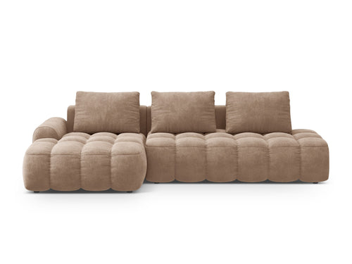 Cosmopolitan Design Uitklapbare hoekbank links met opbergdoos Linz 3-zits, flueel donkerbeige - 142x275x84cm