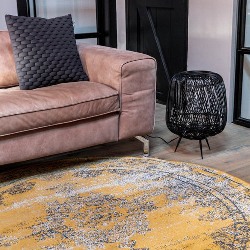 Vintage Vloerkleed Bloom rond - Geel - EVA Interior - 160 x 160 cm - vtwonen shop