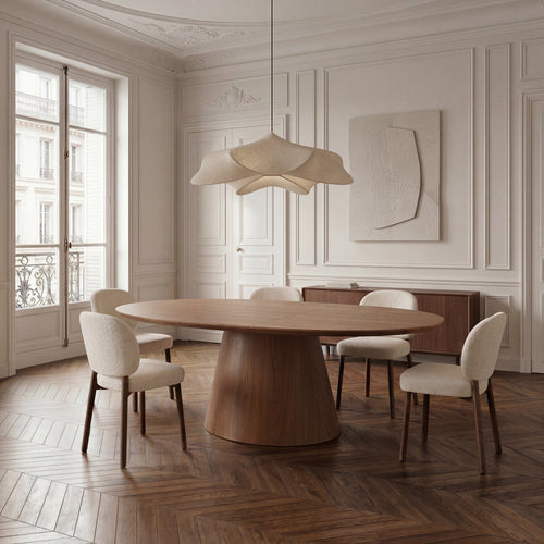 Premium Interiors - Uitschuifbare eettafel EBEN - multiplex licht walnoot 200cm