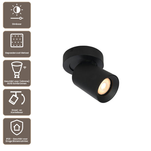Artdelight Plafondlamp Megano 1L Rond - Zwart