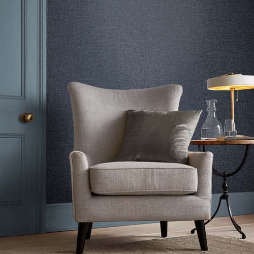 Graham & Brown Vliesbehang met vinyl toplaag - Twill Uni Denimblauw