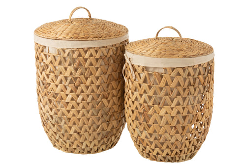 J-Line mand + Deksel Waterhyacinth - jute - naturel - 2 stuks