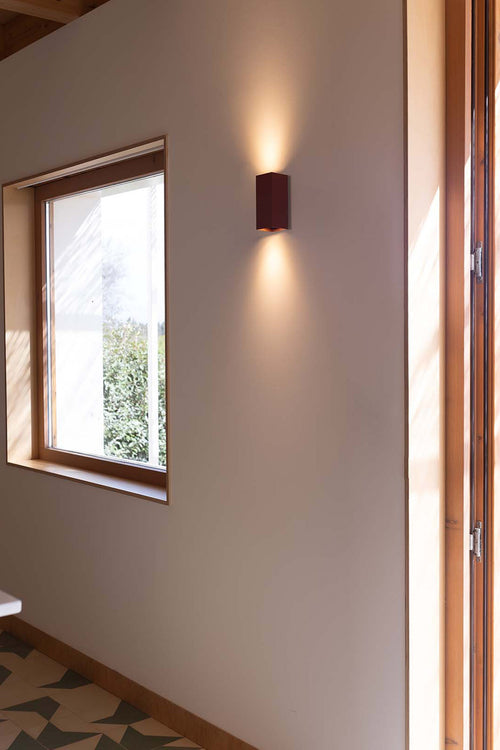 Faro Lune Square Fluted Up & Down Wandlamp Terracotta 2x GU10