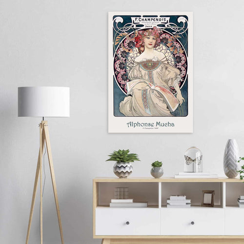 Artfulprints Poster met Lijst Alphonse Mucha - F. Champenois   - A4 21x29.7 cm - Blauw