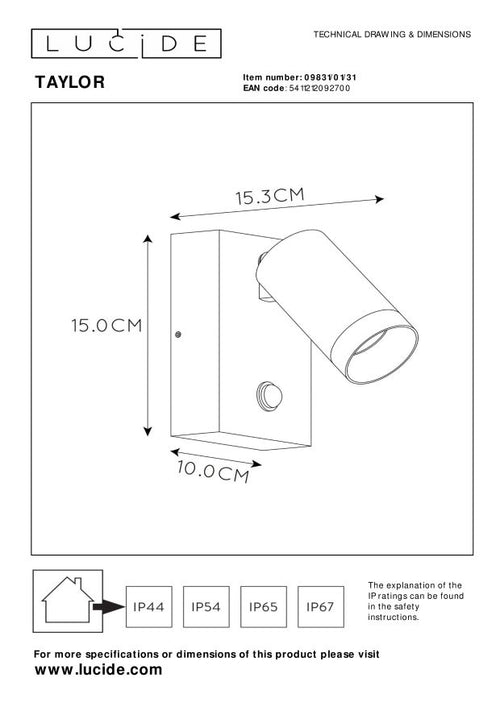 Lucide wandspot TAYLOR - 1xGU10 - Wit - vtwonen shop