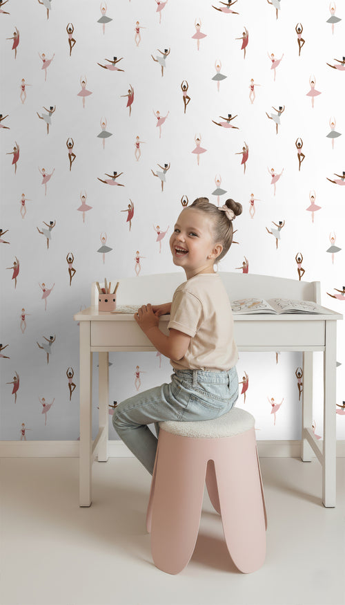 ESTAhome behang ballerina's oudroze en vergrijsd blauw - 53 cm x 10.05 m - 139535