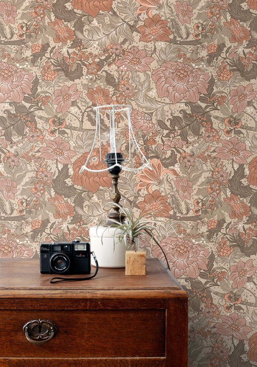 ESTAhome behang vintage bloemen terracotta - 50 x 900 cm - 131194