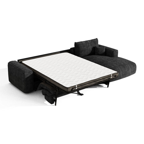 Premium Interiors - Rechthoekige hoekbank met snelle slaapfunctie COMO - corduroy zwart 300cm