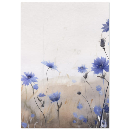 Artfulprints Poster Flower aquarel 3   - 30x40 cm - Blauw