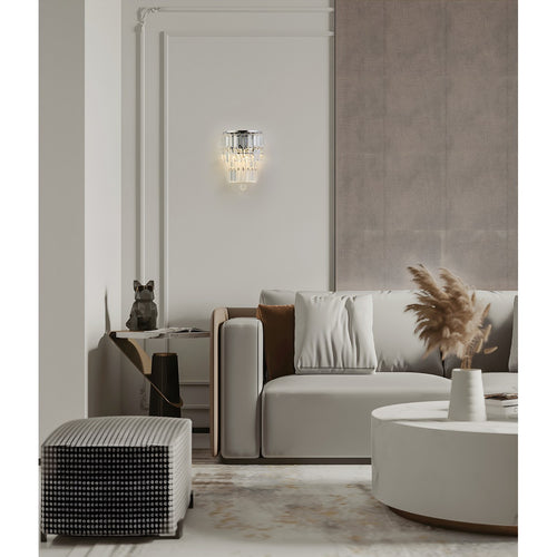 Searchlight Empire 2-lichts wandlamp, chroom met helder kristal