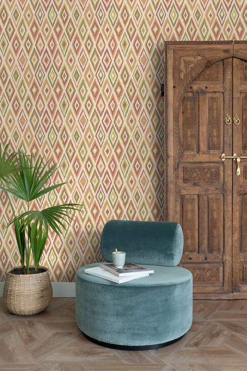 ESTAhome behang ruiten beige, paars en groen - 50 x 900 cm - 131693