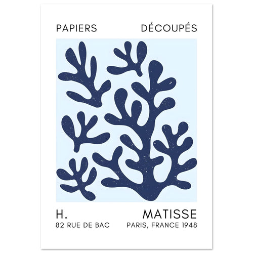 Artfulprints Poster met Lijst Matisse – Coral shadows navy blue I   - A4 21x29.7 cm - Blauw