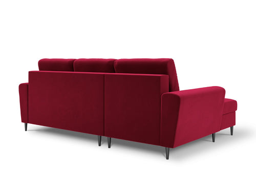 Cosmopolitan Design Uitklapbare hoekbank links met opbergdoos Kyoto 4-zits, flueel, rood - 145x241x88cm