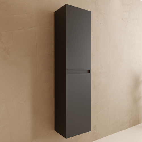 LOMAZOO badmeubelset Verona - met hoge kast & witte wastafel - mat zwart - 60 cm