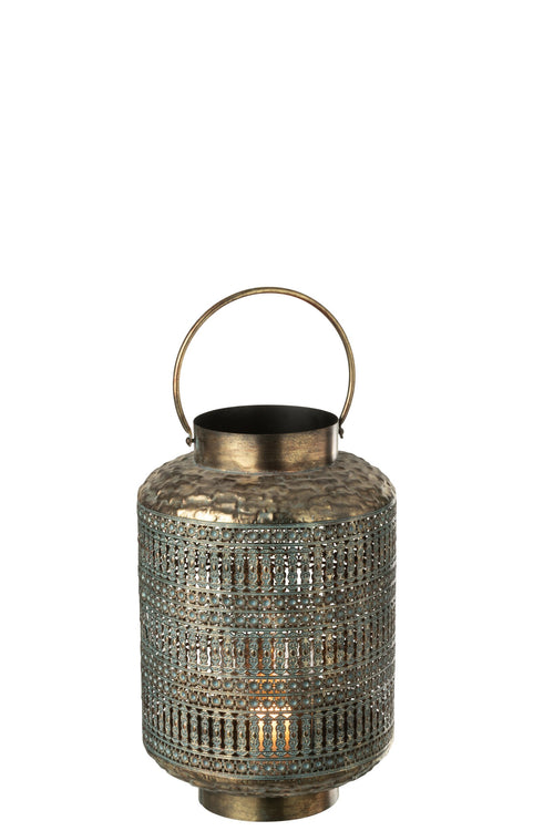 J-Line lantaarn Antiek Cilinder - ijzer - brons - small