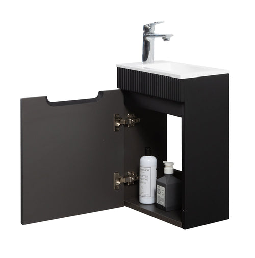 Badplaats Toiletmeubel Thermis 40 x 22 cm – Mat Zwart – Fonteinmeubel met Witte Wastafel