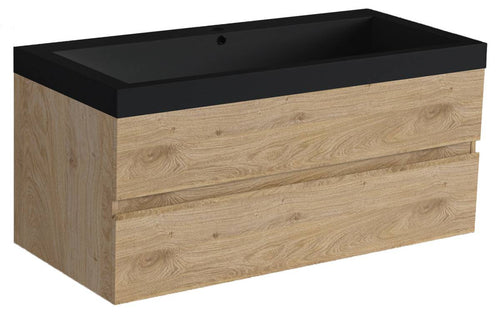 LOMAZOO badkamermeubel Monaco - zwevend - zwart - licht eiken - 100 cm