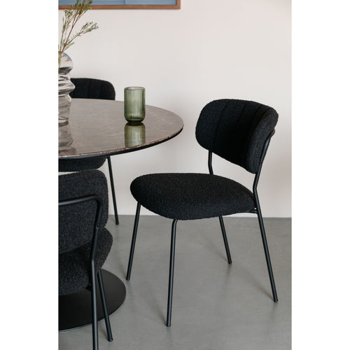 Housecraft Living Jolien Eetkamerstoelen Zwart/Zwart Bouclé - Set van 2