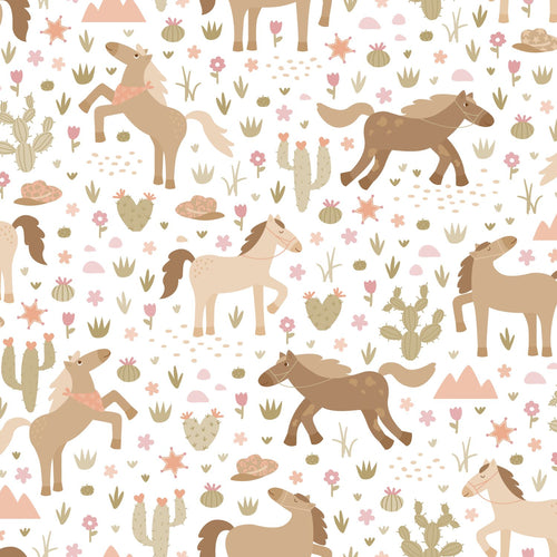 ESTAhome behang paarden bruin, groen en roze - 50 x 900 cm - 132193