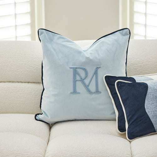 Rivièra Maison RM Monogram Milo Pillow Cover 50x50 - Polyester - Blauw - vtwonen shop