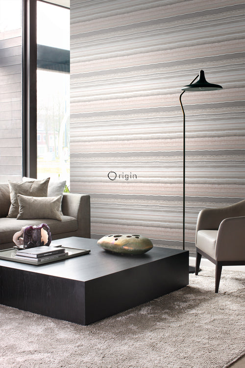 Origin Wallcoverings behang gelaagd marmer steen perzik roze en beige - 53 cm x 10,05 m - 337236 - vtwonen shop