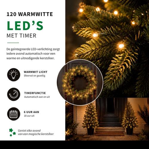 Black Box Trees Nagoya Kerstboom en Kerstkrans Set - 2 Kunstkerstbomen en 1 Krans met LED Verlichting - H90 x Ø45 cm - Groen