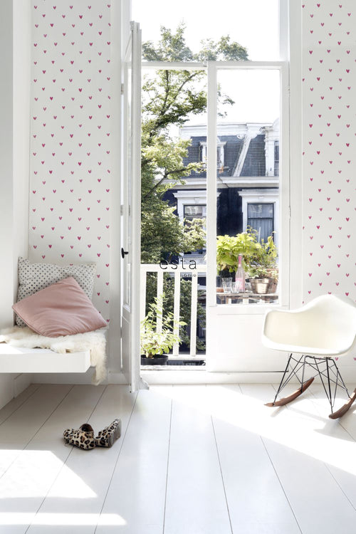 ESTAhome behang hartjes fuchsia roze - 53 cm x 10.05 m - 138866 - vtwonen shop