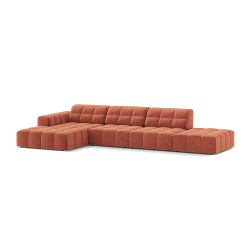 Cosmopolitan Design - Linker hoekbank Chicago 5-zits, flueel koraal - 167x348x78cm