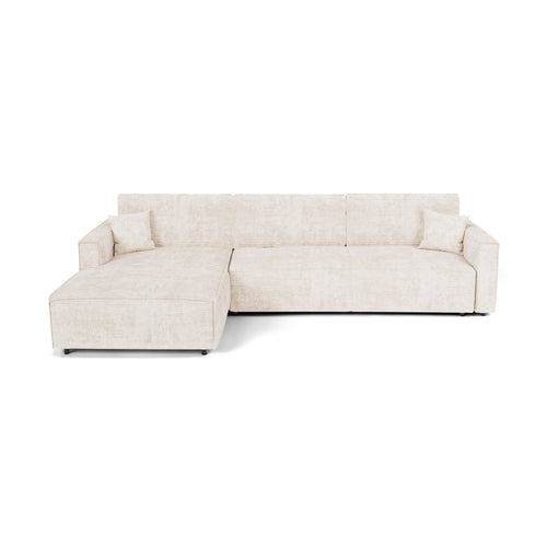 Premium Interiors - Linkshoekbank met slaapfunctie en opbergruimte  - corduroy crème 297cm