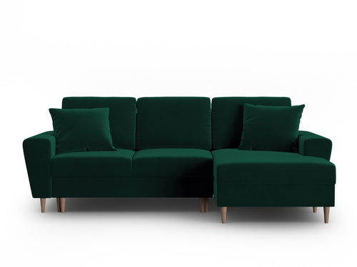 Cosmopolitan Design Converteerbare hoekbank rechts met opbergdoos Kyoto 4-zits, flueel flessengroen - 145x241x88cm