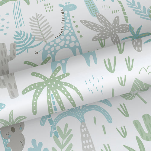 Sanders & Sanders behang jungle dieren groen, blauw en grijs - 53 cm x 10 m - 640449