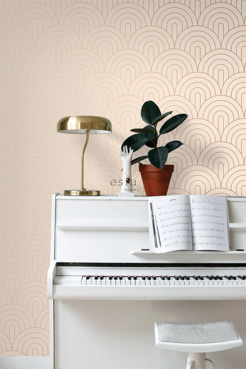 ESTAhome behang art deco bogen licht perzikroze en roségoud - 53 cm x 10.05 m - 139216