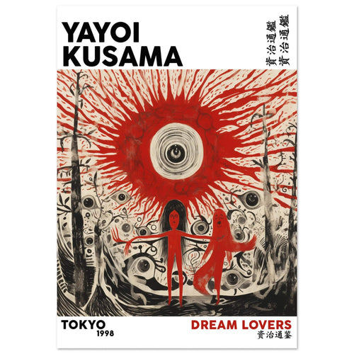Artfulprints Poster met Lijst Yayoi Kusama - Dream lovers   - 70x100 cm - Rood