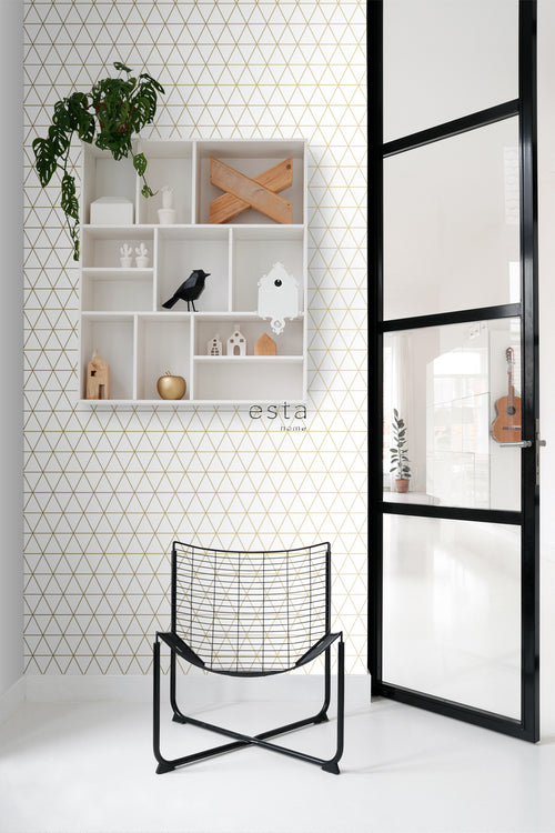 ESTAhome behang grafische driehoeken wit en goud - 53 cm x 10.05 m - 139147