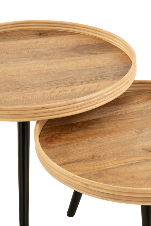 J-Line koffietafel Rond - hout - naturel - 3 stuks