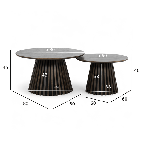 Furnhouse salontafel set Svendborg - Gerookt eikenhout - Ø 60/80 cm