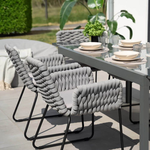 Home Deluxe Tuinstoel met vlechtwerk armleuningen BALERO lichtgrijs - set van 7