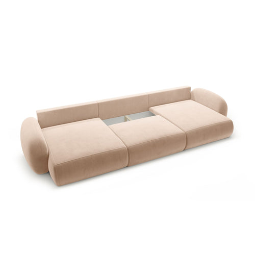 Cosmopolitan Design - Converteerbare panoramische rechte bank met opbergdoos Tonale 5-zits, flueel beige amandel - 149x362x88cm