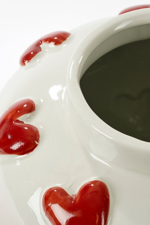 Mica Decorations  Hearts Vaas - H33 x Ø30 cm - Keramiek - Wit, Rood