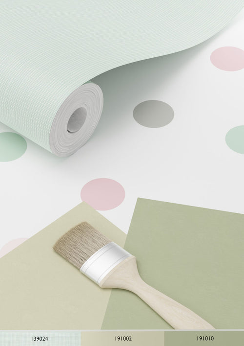 ESTAhome behang stippen roze, groen en grijs - 53 cm x 10.05 m - 139040