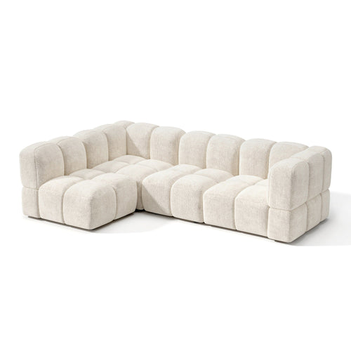 Sia Home - Modulaire hoekbank links NUBI - Fluweel met structuur - Crème - 256cm