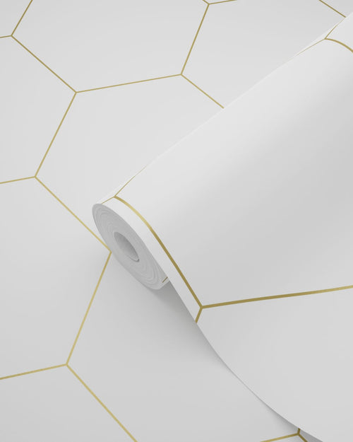 ESTAhome behang hexagon wit en goud - 53 cm x 10.05 m - 139312