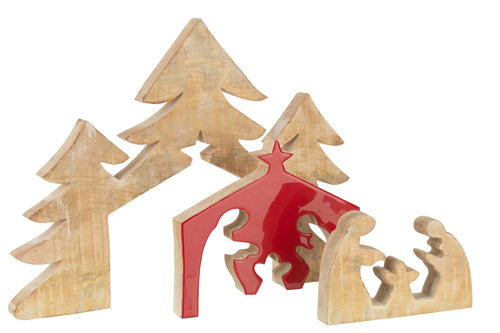 J-Line decoratie Kerststal Puzzel - hout - rood - large - vtwonen shop