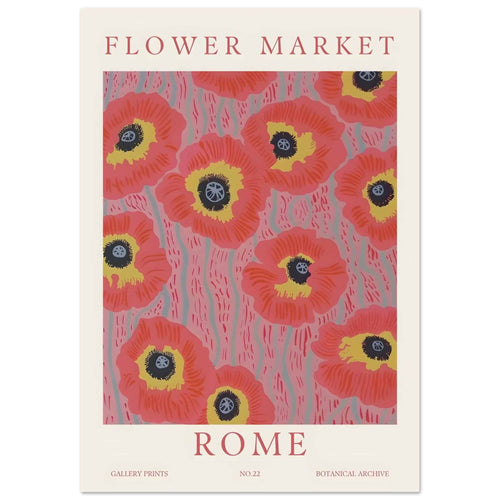 Artfulprints Poster met Lijst Flower market - Rome   - 50x70 cm - Roze