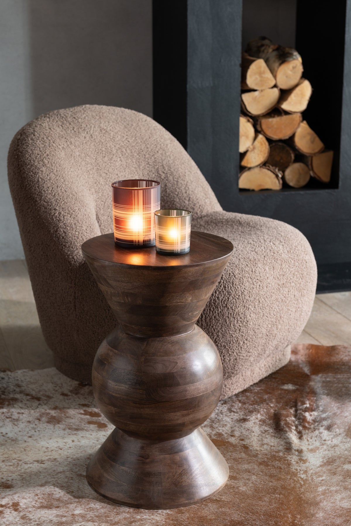 GILDE Decoratieve windlicht XL - grote glazen windlicht handgemaakt van rookglas - kleur: bruin - hoogte 30 cm