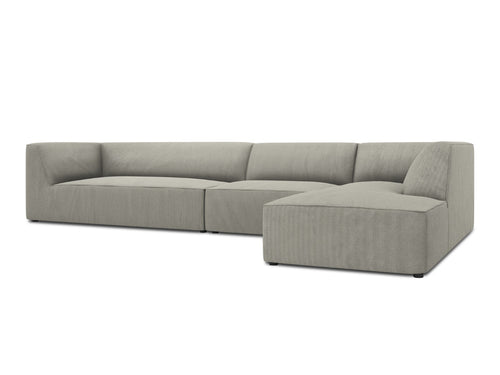 Micadoni rechter hoekbank Ruby 5-zits, ribfluwelen, lichtgrijs - 180x366x69cm