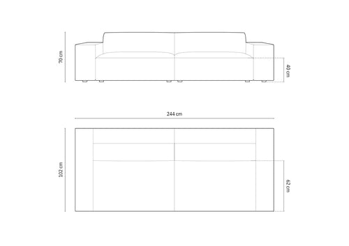 Cosmopolitan Design Bank Chicago 4-zits, chenille lichtgrijs - 102x252x78cm