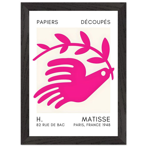 Artfulprints Poster met Lijst Matisse - Peace dove pink   - A4 21x29.7 cm - Roze